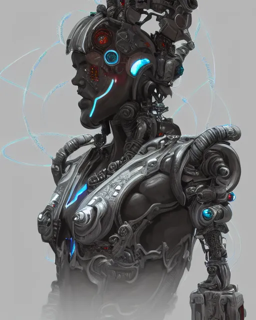 Image similar to benevolent cyborg necromancer, scifi, futuristic, highly detailed, trending on artstation, advanced technology, art by vitaly bulgarov and nivanh chanthara and lance wilkinson