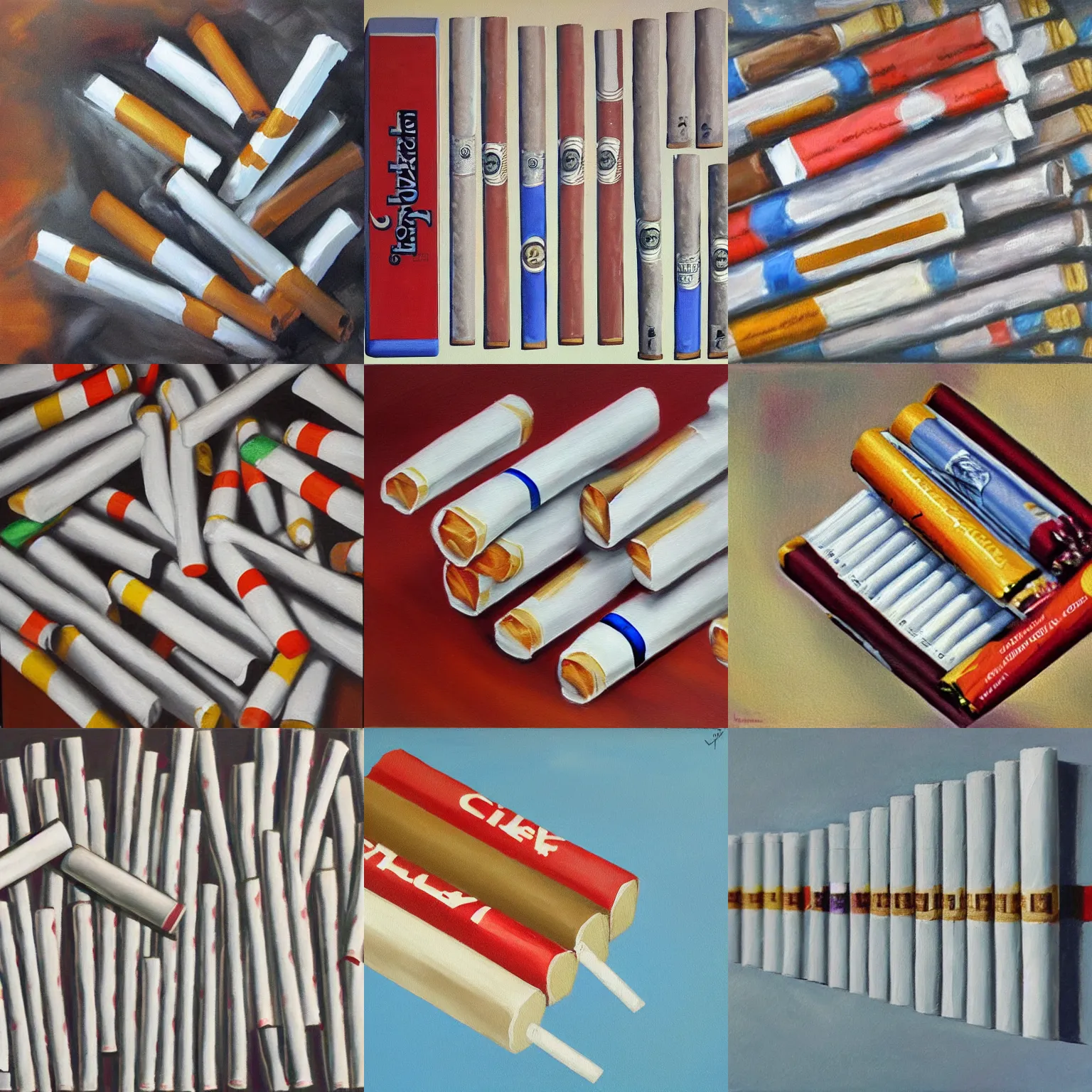 Prompt: painting of a full pack of cigarettes