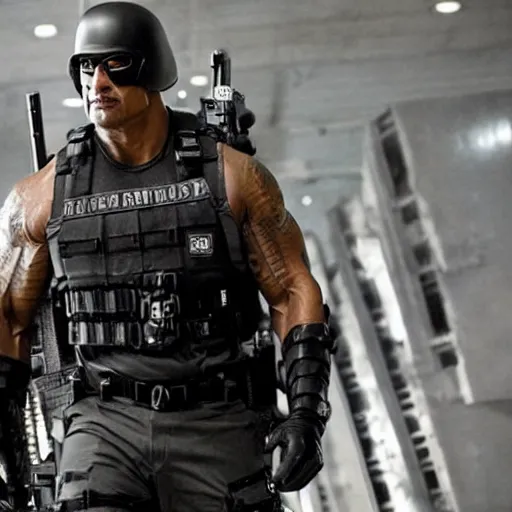 Image similar to Dwayne Johnson as swat in movie directed by Christopher Nolan