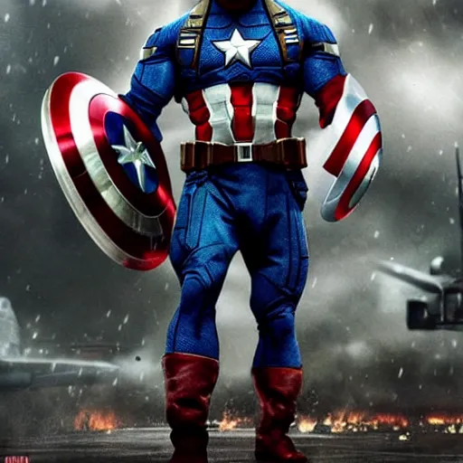 Prompt: dwayne johnson as captain america posing for a cover of a movie, realistic photo, highly detailed, precise, high definition