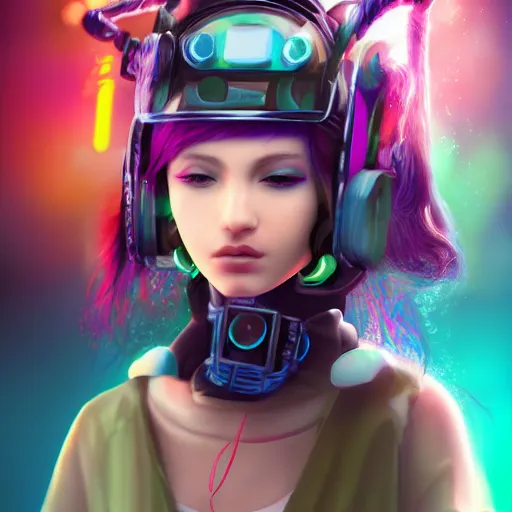 Prompt: a digital painting of a girl with a fish on her head, cyberpunk art by kiyohara tama, cgsociety, funk art, seapunk, anime aesthetic, rendered in maya