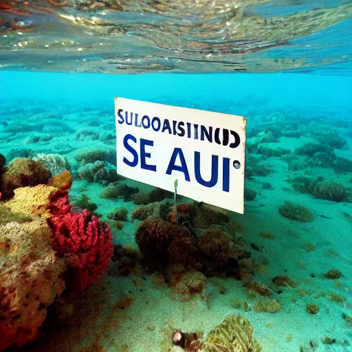 Image similar to underwater photo of Scottish seas with a sign with for sale written on it, 4k