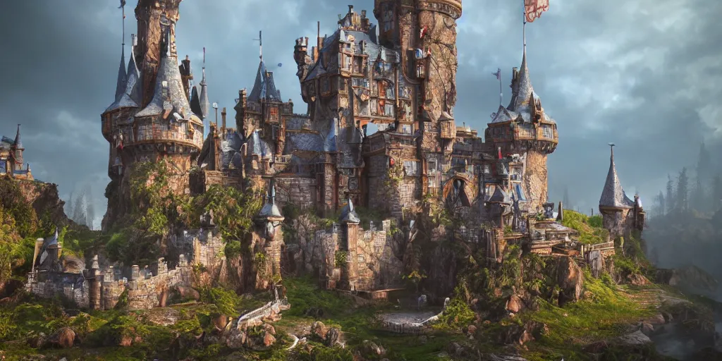 Image similar to a fantasy castle, extremely detailed, unreal 5 render, fantasy digital art, octane render, beautiful composition, trending on artstation, award-winning photograph, masterpiece