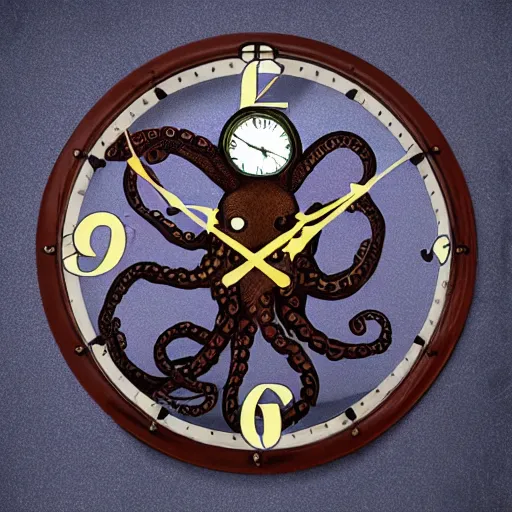 Image similar to octopus clock, real tentacles, professional product photo