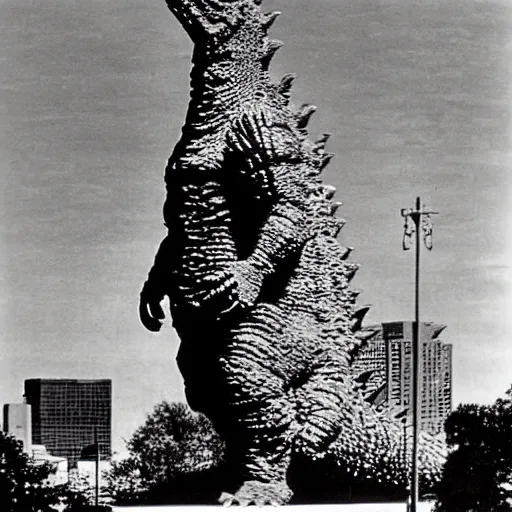 Prompt: godzilla attacking the corning tower albany, old movie