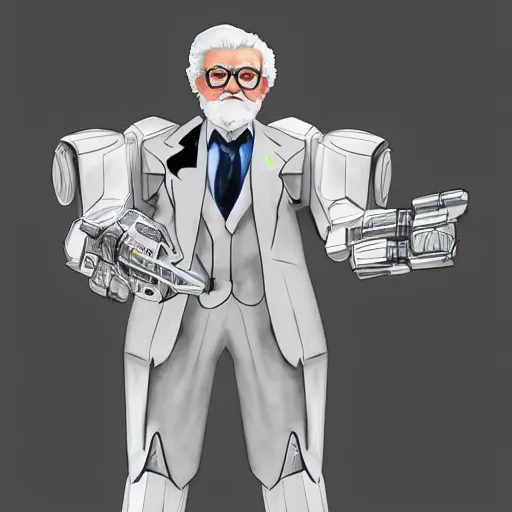 Image similar to colonel sanders in a mecha suit, concept art, high quality