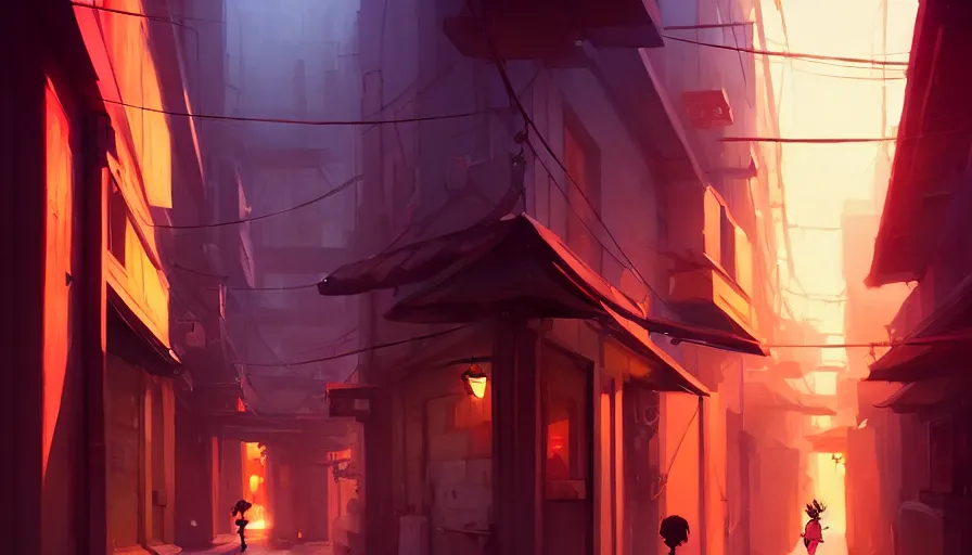 Prompt: night street alley, behance hd by jesper ejsing, by rhads, makoto shinkai and lois van baarle, ilya kuvshinov, rossdraws global illumination, smoke water, spiral, lorax movie