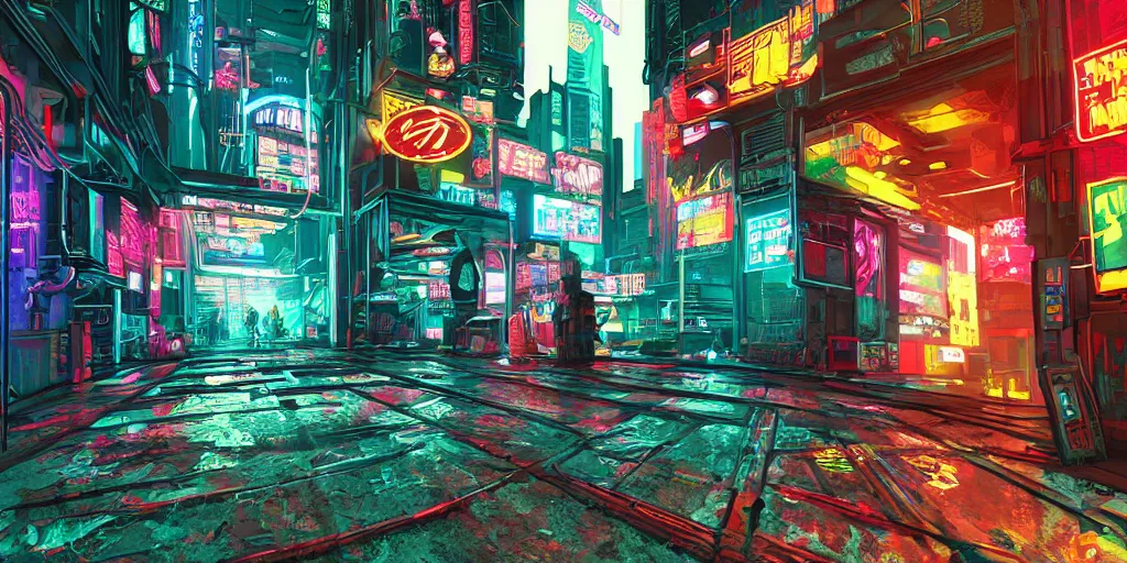 Prompt: cyberpunk alley, pop art, rtx, 8 k, ray tracing, highly detailed,