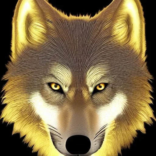 Image similar to golden wolf with glowing purple eyes