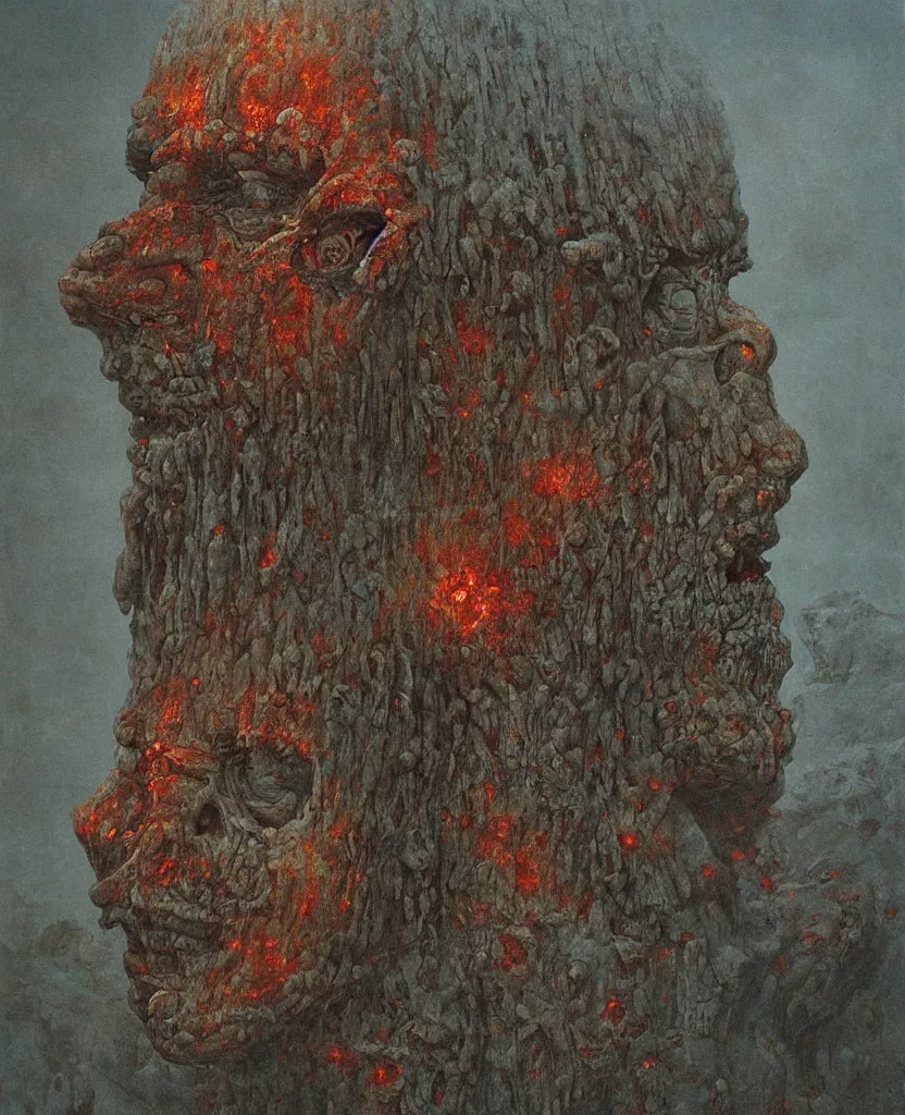 Image similar to giant monument head in the hell by zdislaw beksinski