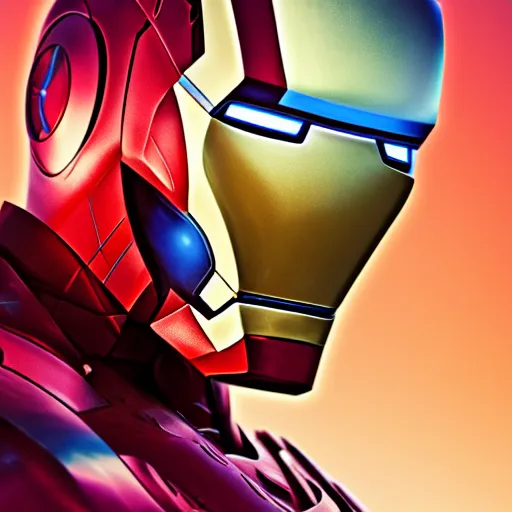 Image similar to Cyberpunk Iron man, close up shot, neon, cyborg, futuristic, photorealistic, 8K, reflection on helmet,