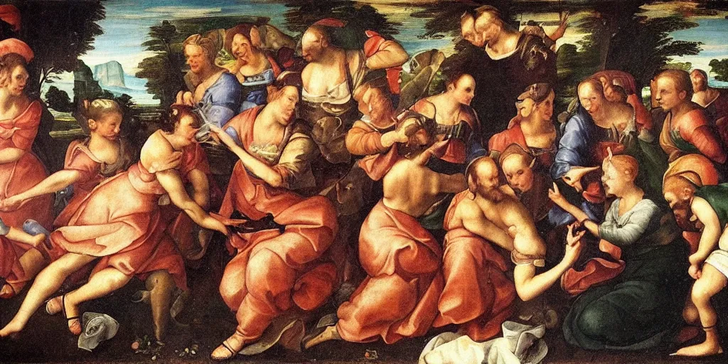 Prompt: renaissance era painting of a food fight