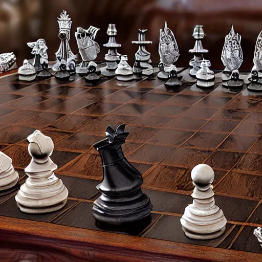 Image similar to expensive fantasy chess set, intricate detail, d & d, royo, vallejo, frazetta, giger, whealan, hd, unreal engine,