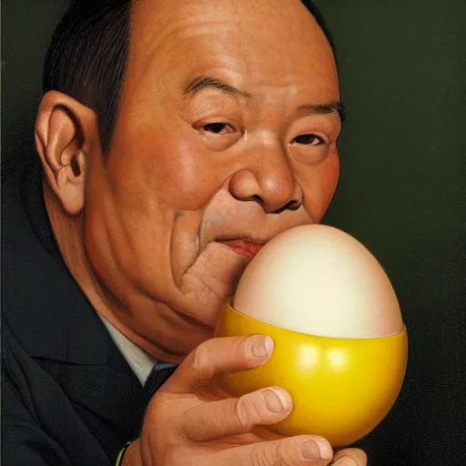 Prompt: a portrait of a man with an egg!!! head!!!, stanley lau and greg hildebrandt