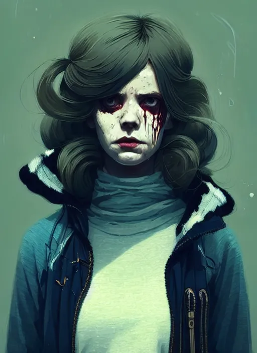 Image similar to highly detailed portrait of a the corpser, tartan hoody, photographic realistic background, ringlet hair by atey ghailan, by greg rutkowski, by greg tocchini, by james gilleard, by joe fenton, by kaethe butcher, gradient blue, black, and white color scheme, trending in pinterest, award winning details