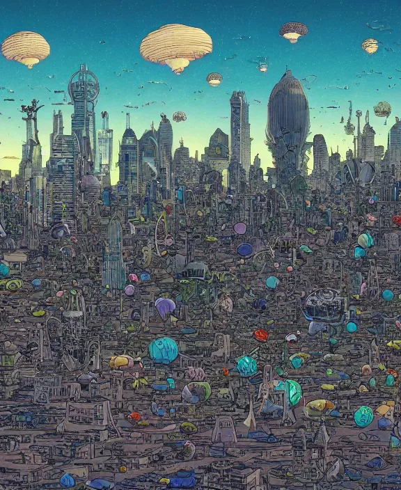 Prompt: city skyline made from obese sea slugs, in the style of a puffy spaceship, skeletons, partly cloudy, spooky, dramatic lighting, by geof darrow, bill sienkiewicz, dan mumford, yusuke murata, makoto shinkai, ross tran, cinematic, unreal engine, cel shaded, featured on artstation, pixiv