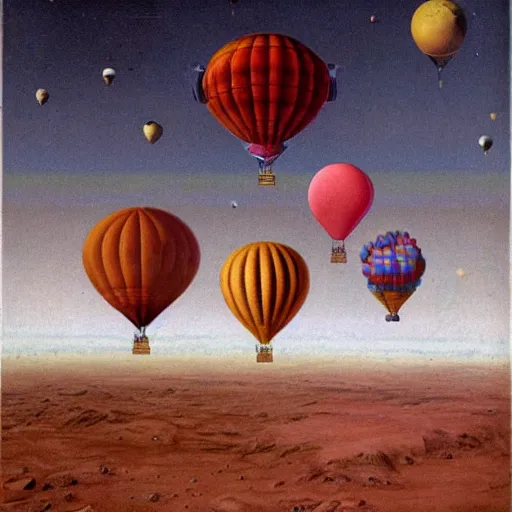 Prompt: astronauts arriving in mars on a hot air ballon, by francis bacon