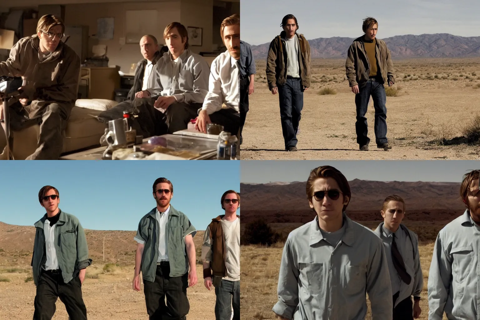Prompt: Jake Gyllenhaal, Paul Dano, and Ryan Gosling in Breaking Bad (2008), film still