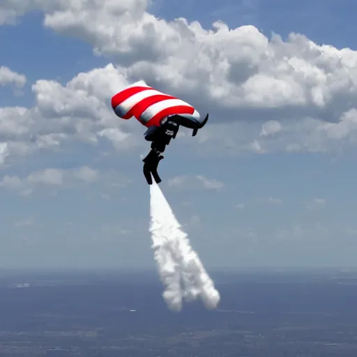 Image similar to donald trump flying using a jetpack