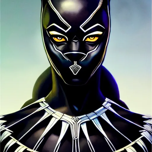 Image similar to portrait of woman black panther character, confident pose, sharp focus, illustration, highly detailed, concept art, matte, trending on artstation, anime, comics, marvel, art by wlop and artgerm and greg rutkowski, h 6 4 0