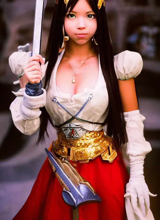 Image similar to a full portrait photo of real - life princess garnet final fantasy ix character, f / 2 2, 3 5 mm, 2 7 0 0 k, lighting, perfect faces, award winning photography.