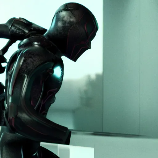 Prompt: ryan reynolds in a black nano technology spider suit, cinematic, volumetric lighting, f 8 aperture, cinematic eastman 5 3 8 4 film, photorealistic