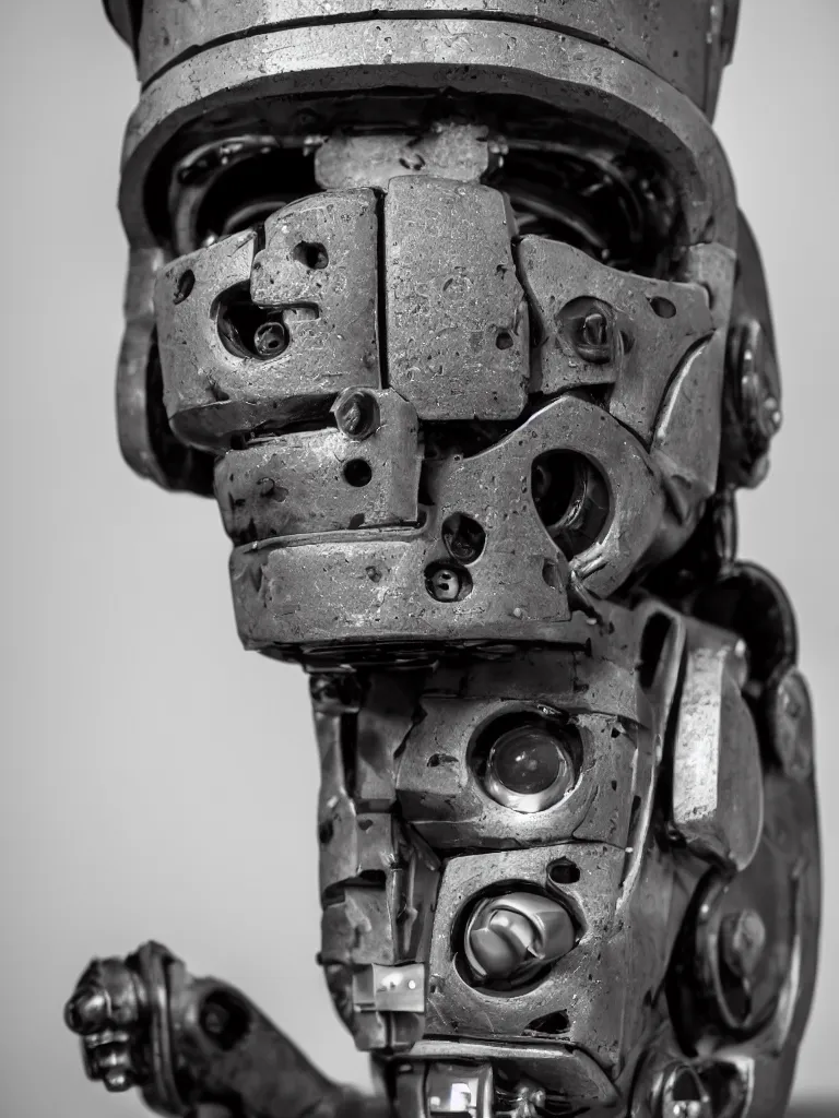 Prompt: closeup of a goofy robot head, sigma 55mm f/8