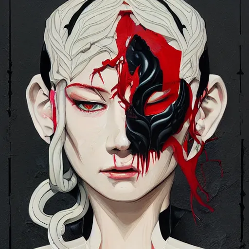 Image similar to The mix of Gorgon and Venom picture by Sachin Teng, asymmetrical, dark vibes, Realistic Painting , Organic painting, Matte Painting, geometric shapes, hard edges, graffiti, street art:2 by Sachin Teng:4