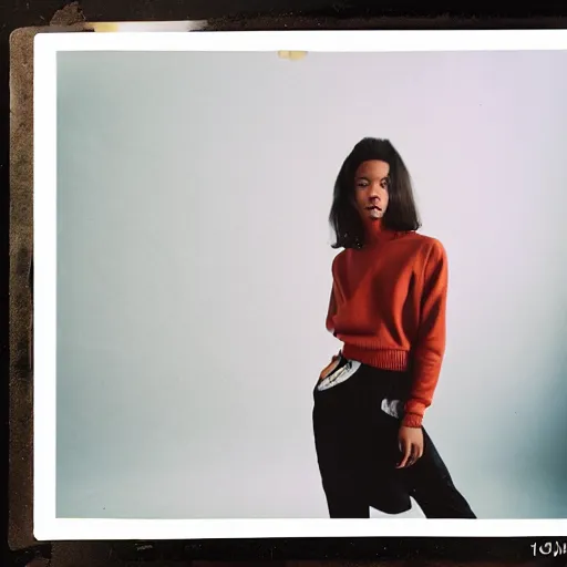 Image similar to realistic! photoshoot for a new vetements lookbook, color film photography, portrait of a beautiful woman, in style of tyler mitchell, 35mm