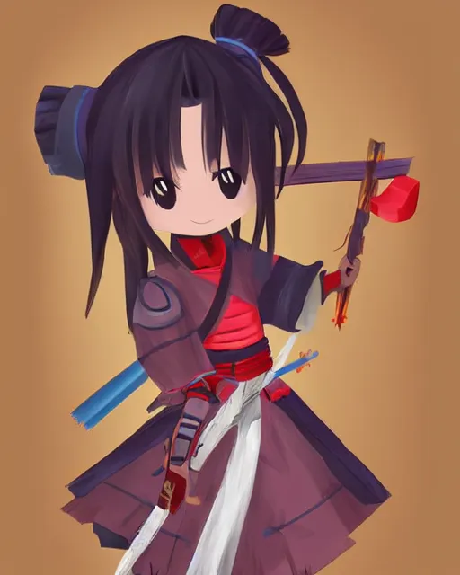 Image similar to cute digital art of a cute african samurai warrior, cute chibi style, chibi, anime, artstation, deviantart, pinterest, yasuke 5 0 0 px models