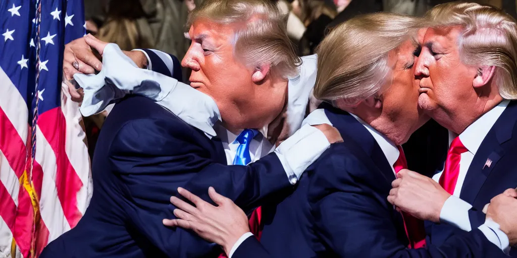 Prompt: olaf scholz kissing donald trump. high quality 8 k resolution