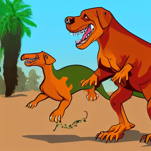 Prompt: Rottweiler dinosaur chimera, cartoon