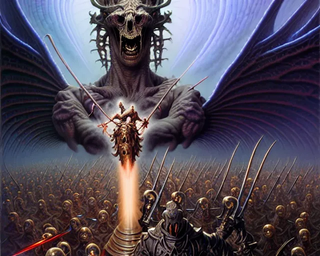 Prompt: the army of darkness and angels, fantasy character portrait made of fractals facing each other, ultra realistic, wide angle, intricate details, the fifth element artifacts, highly detailed by peter mohrbacher, hajime sorayama, wayne barlowe, boris vallejo, aaron horkey, gaston bussiere, craig mullins