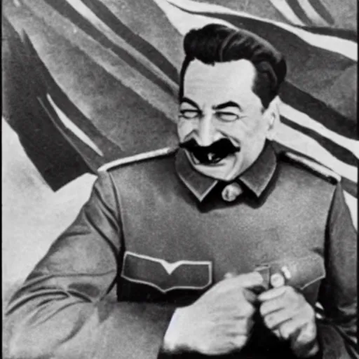Prompt: stalin laughing in ww 2 after victory