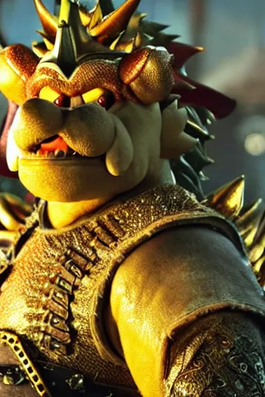 Image similar to very very intricate photorealistic photo of bowser in an episode of game of thrones, photo is in focus with detailed atmospheric lighting, award - winning details