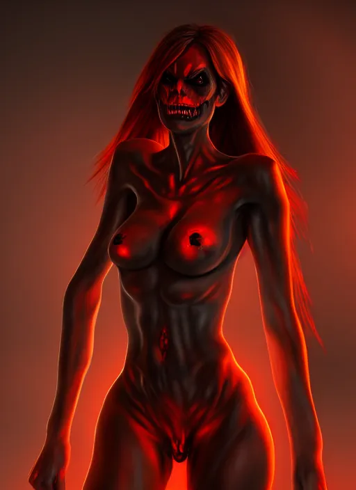 Image similar to female demon by Felix englund, full body, detailed, 8k, dark atmosphere, trending on artstation, art by felix englund, high resolution, face face, full body, background