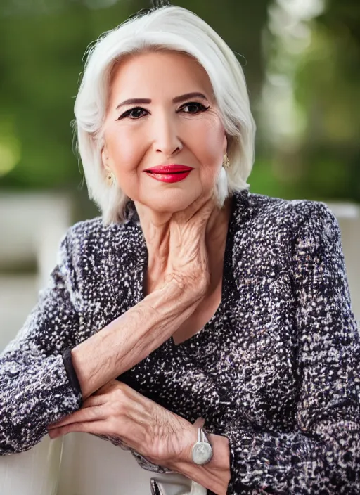 Image similar to dslr photo portrait still of 7 5 year old age 7 5 ivanka trump at age 7 5!!!, 8 5 mm f 1. 8