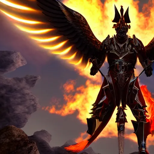 Prompt: archangel ghabriel with fire sword sky descending, unreal engine