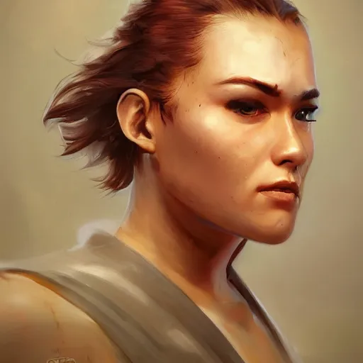 Image similar to a head - on detailed oil portrait of a round - faced martial artist, by charlie bowater, lise deharme, wlop, trending on artstation, dungeon and dragons art, l critical role