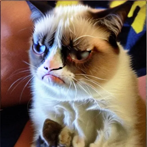 Image similar to grumpy cat is god of the universe