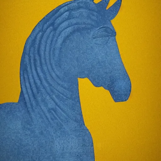 Prompt: greek statue of the horse head, gradient from blue to yellow background