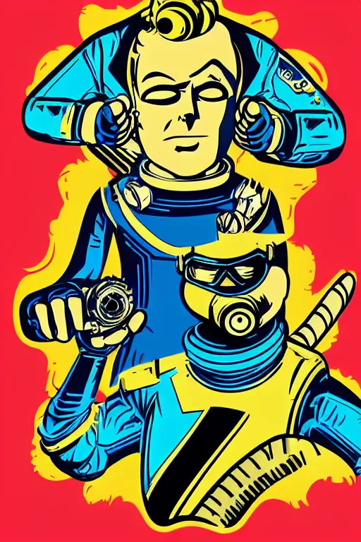 Image similar to fallout 7 6 retro futurist illustration art by butcher billy, sticker, colorful, illustration, highly detailed, simple, smooth and clean vector curves, no jagged lines, vector art, smooth andy warhol style