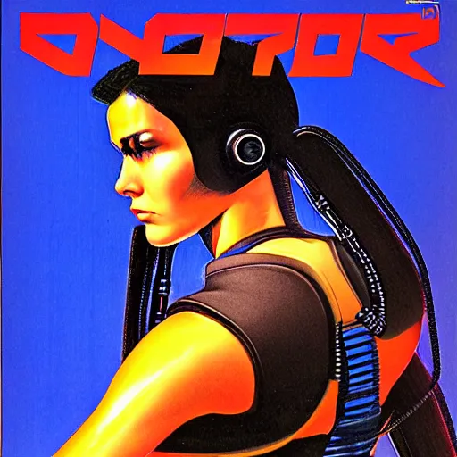 Image similar to cable plugged in, back of head, cyberpunk woman, computer, 1 9 7 9 omni magazine cover, style by vincent di fate, cyberpunk 2 0 2 0