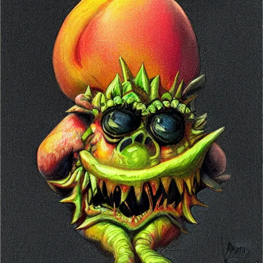 Image similar to a peach monster, colorful, digital art, fantasy, magic, chalk, trending on artstation, ultra detailed, professional illustration by basil gogos