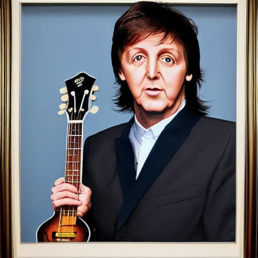 Prompt: a framed portrait of Paul McCartney, 8k, high definition, highly detailed, photo-realistic