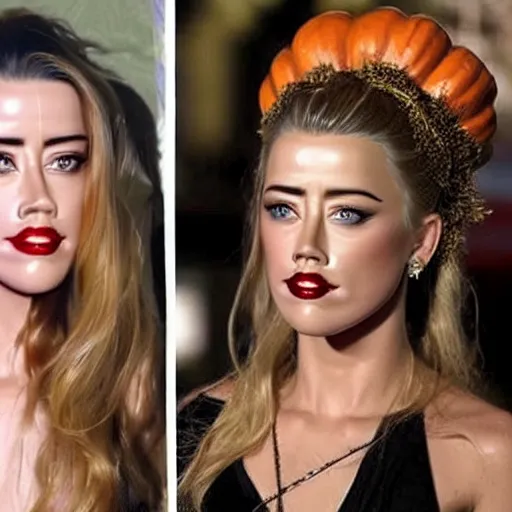 Image similar to a [ gourd ] carved shaped to look like ( amber heard face ) hybrid intercross