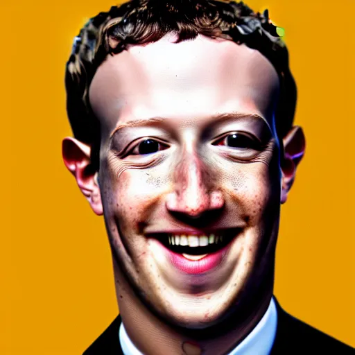 Image similar to yellow and porous skin, Mark Zuckerberg has bright yellow and porous looking skin, yellow skin, pourous skin