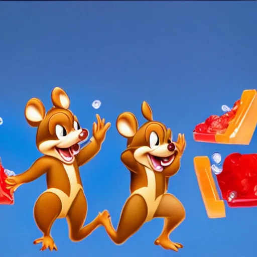 Image similar to chip and dale stuck in a jello mold, disney,