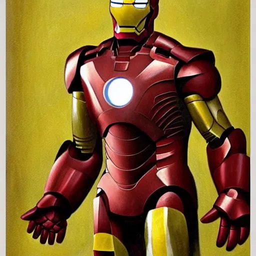 Prompt: iron man in a prehistoric painting