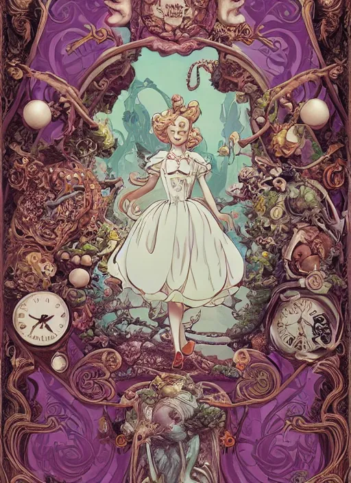 Prompt: poster design of alice in wonderland, rococo and baroque style deco, 8 k, hd, trending on artstation, by moebius and artgrem, ross tran, by wally wood and studio ghibli, by ernst haeckel